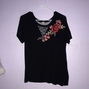 Black shirt with netted v neck